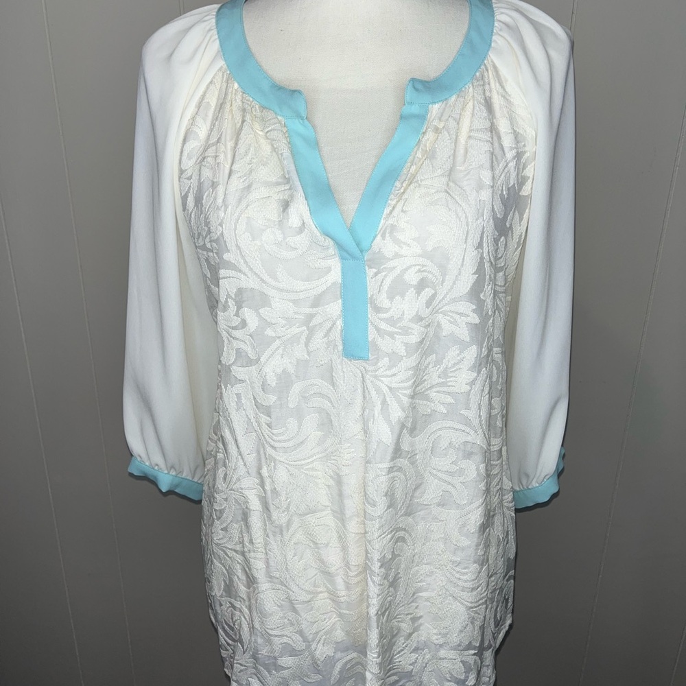Collective Concepts White Blouse with Blue Trim